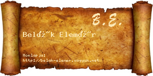 Belák Elemér névjegykártya